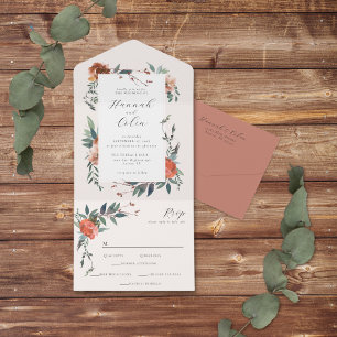 Elegant Marsala Peach Botanical Garden All In One Invitation
