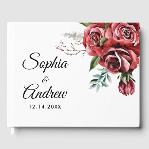 Elegant Marsala Red Rose Rustic  Wedding  Guest Book