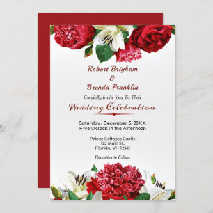 Elegant Marsala Roses Floral Wedding Invitations