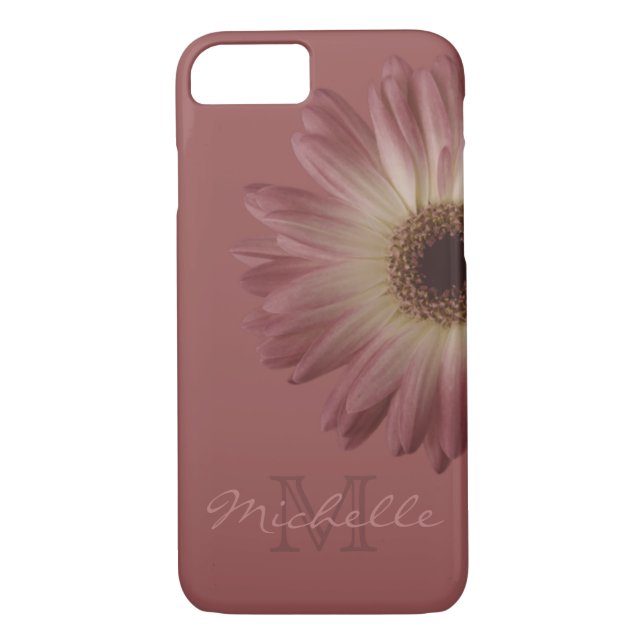 Elegant Marsala Wine Floral Daisy Monogram Name Case-Mate iPhone Case (Back)