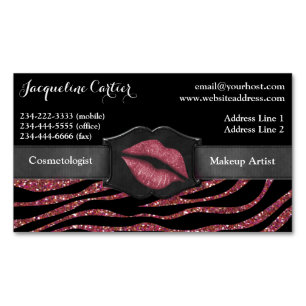 Elegant Marsala Zebra Glitter Kiss Cosmetologist Magnetic Business Card
