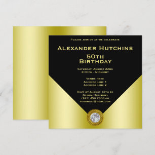 Elegant Masculine Black & Gold Birthday Invitation