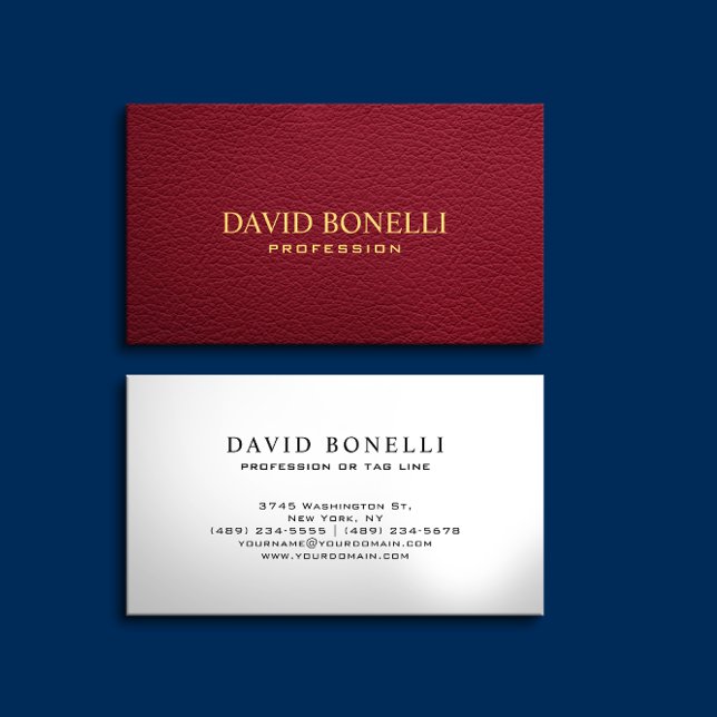 Elegant  Masculine  Dark Red Leather Look Business Card (Creator Uploaded)