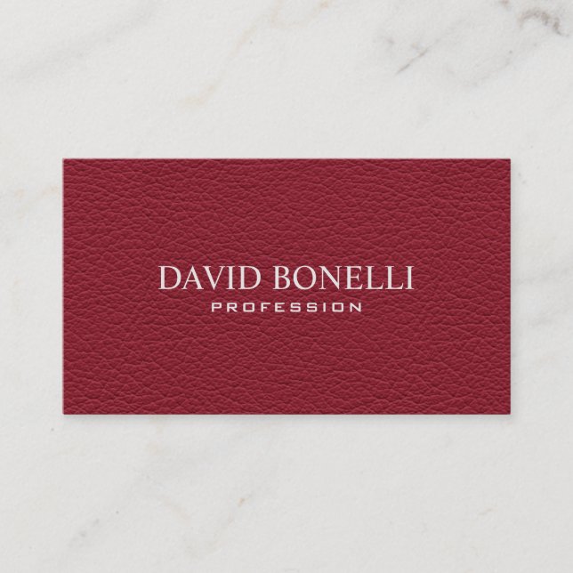 Elegant  Masculine  Dark Red Leather Look Business Card (Front)