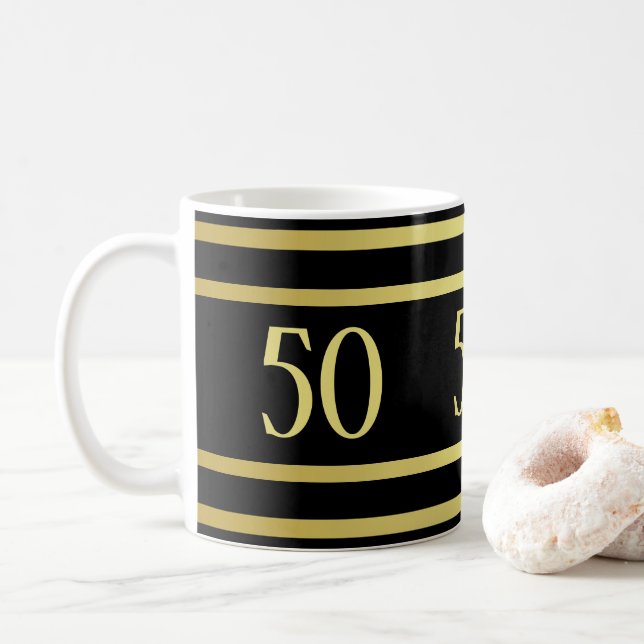 Elegant Masculine Gold & Black Birthday Coffee Mug (With Donut)