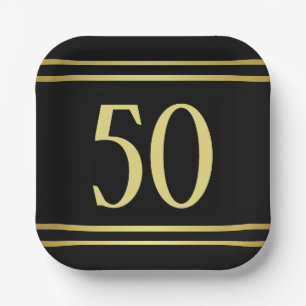 Elegant Masculine Gold & Black Birthday Paper Plate