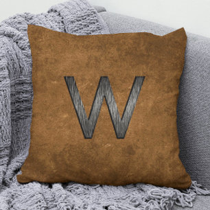 Elegant Masculine Personalized Monogram Tan Brown Throw Pillow