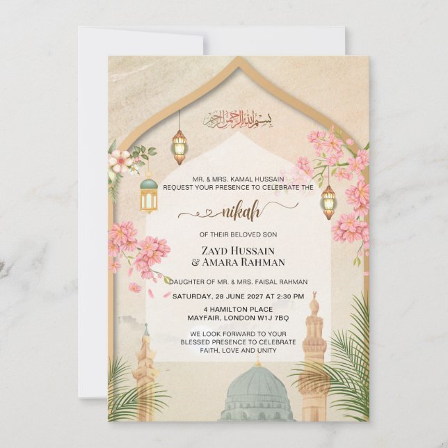 Elegant Masjid An-Nabawi Nikah Wedding Invitation  (Front)