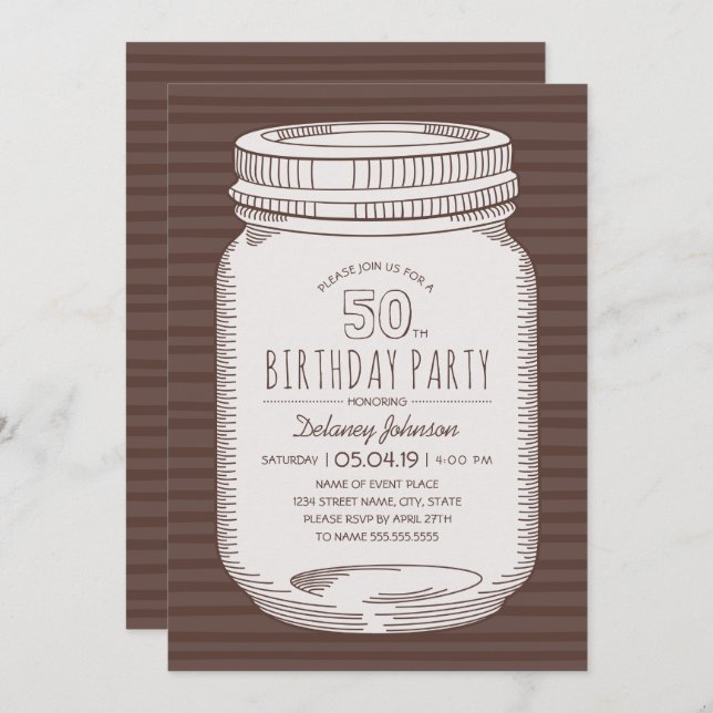 Elegant Mason Jar Rustic 50th Birthday Party Invitation (Front/Back)