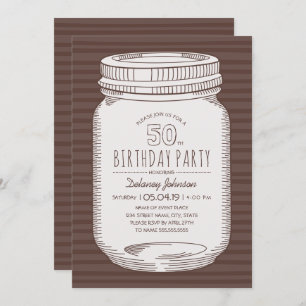 Elegant Mason Jar Rustic 50th Birthday Party Invitation