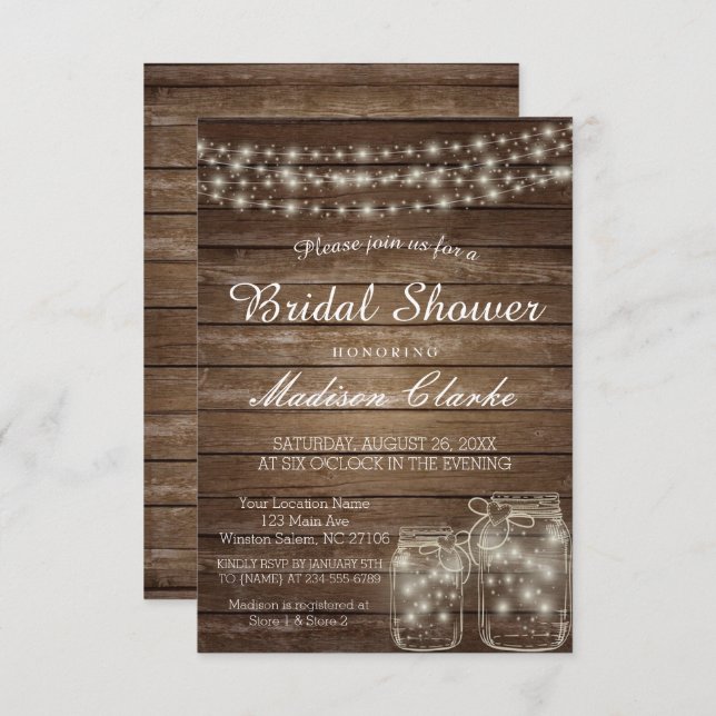 Elegant Mason Jar Rustic Wood Bridal Shower Card (Front/Back)