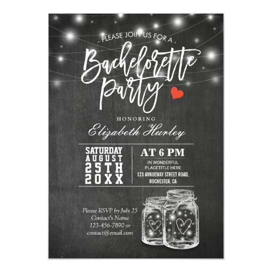 Elegant Mason Jar String Lights Bachelorette Party Card