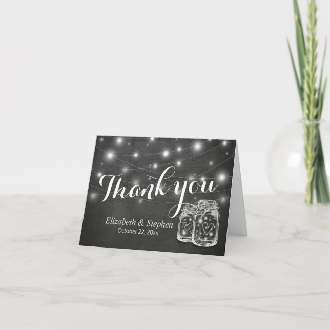 Elegant Mason Jar String Lights Wedding Thank You (Front)
