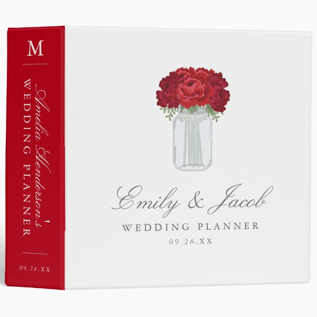 Elegant Mason Jar Wedding Binder (Front/Spine)