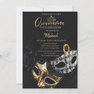 Elegant Masque,Confetti Masquerade Quinceañera Invitation
