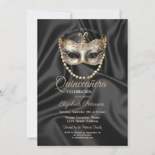 Elegant MasqueBlack Satin Quinceanera Invitation