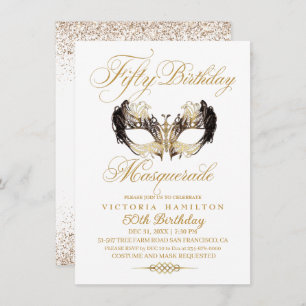 Elegant Masquerade 50th Birthday Gold Invitation