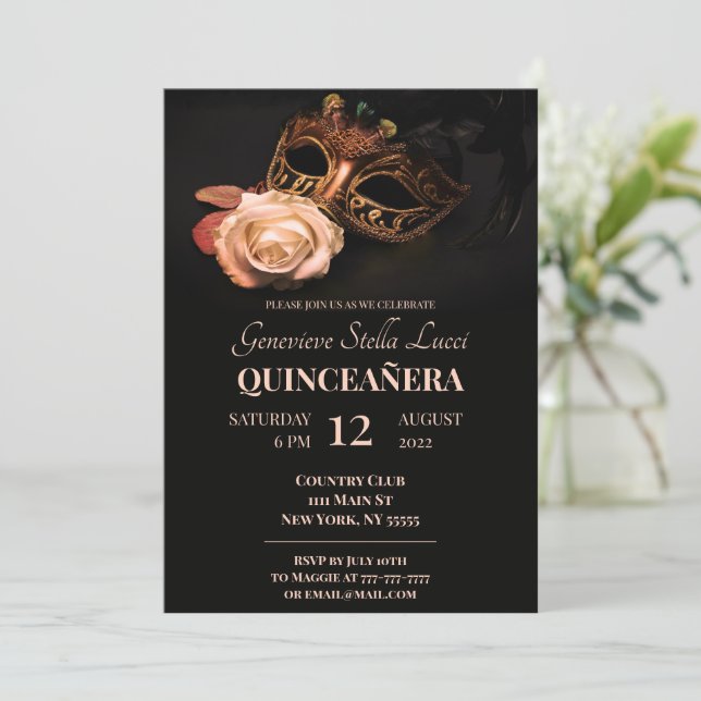 Elegant Masquerade and Rose Party Invitation (Standing Front)