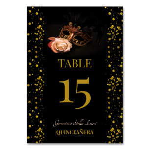 Elegant Masquerade and White Rose Table Number