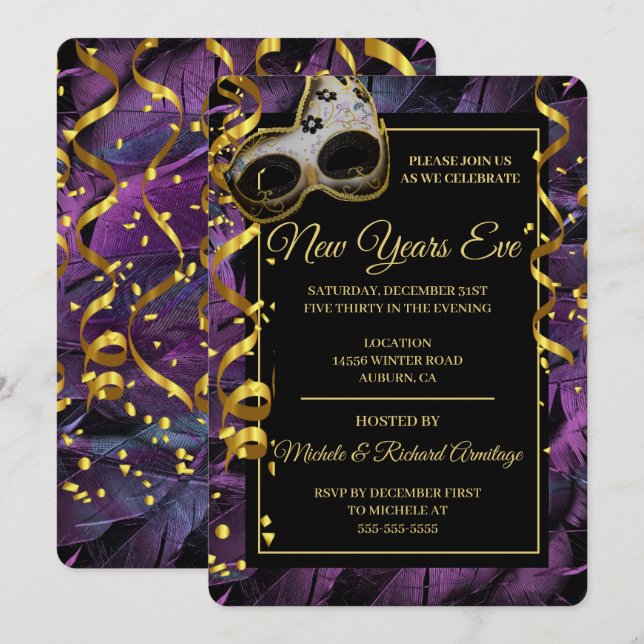 Elegant Masquerade Ball Invitation (Front/Back)