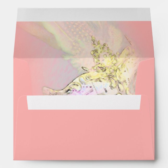 Elegant Masquerade Coral Pink Yellow Envelope (Back (Bottom))
