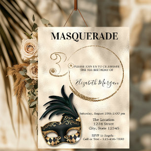 Elegant Masquerade Gold 30th Birthday   Invitation
