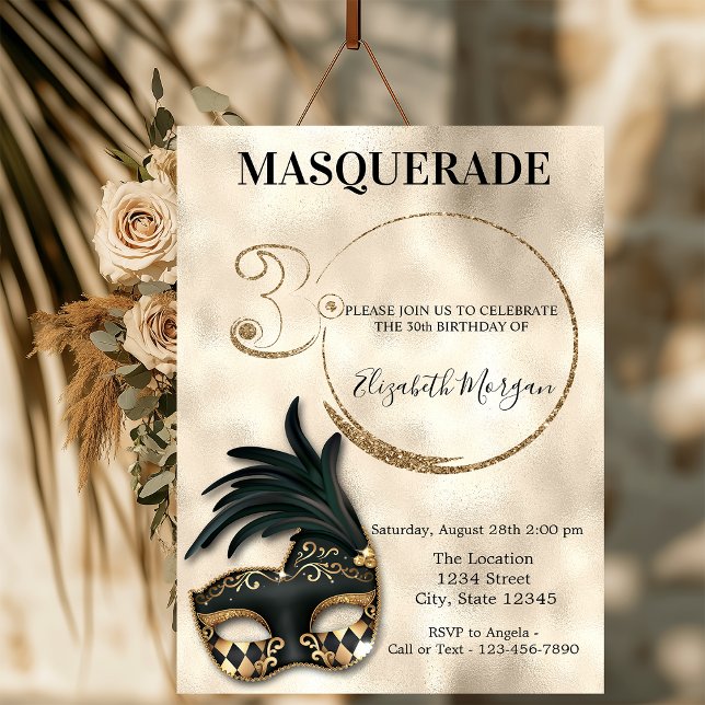 Elegant Masquerade Gold 30th Birthday   Invitation (Creator Uploaded)