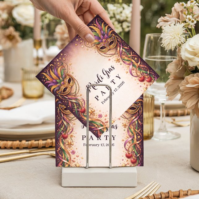 Elegant Masquerade Hearts Mardi Gras Napkin (Creator Uploaded)
