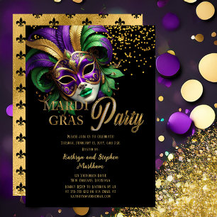 Elegant Masquerade Mask Mardi Gras Party Invitation