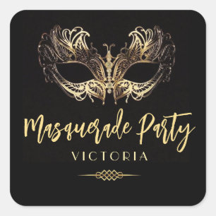Élégant Masquerade Party Gold Sticker noir