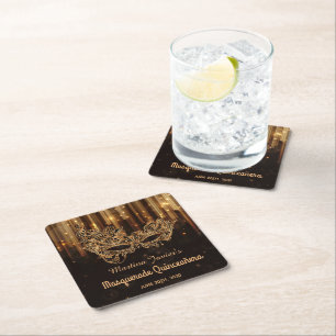 Elegant Masquerade Quinceañera 15th Birthday Square Paper Coaster