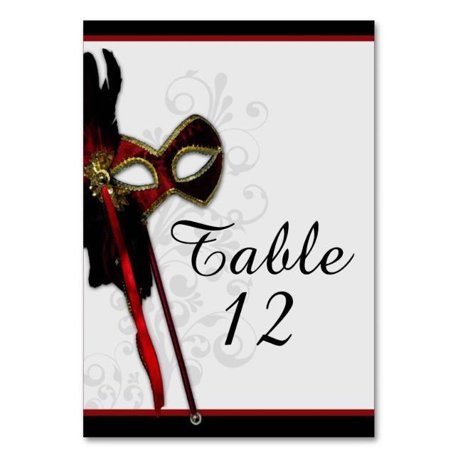 Elegant Masquerade Wedding Table Card (Front)