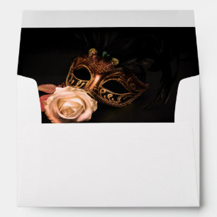 Elegant Masquerade with White Rose Envelope