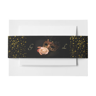 Elegant Masquerade with White Rose Invitation Belly Band