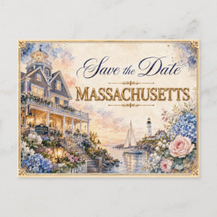 Elegant Massachusetts Save the Date Wedding Invite Postcard