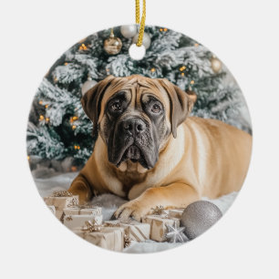 Elegant Mastiff Christmas Ceramic Ornament