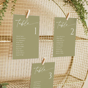 Elegant Matcha Green Wedding Seating Chart Cards