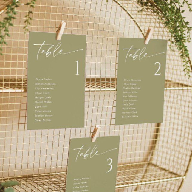 Elegant Matcha Green Wedding Seating Chart Cards (Creator Uploaded)
