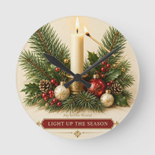 Elegant Matchbox Style Christmas ,Candle & Holiday Round Clock