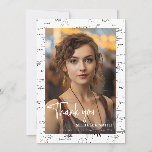 Elegant Math Script Photo Graduation Thank You Card (Front)
