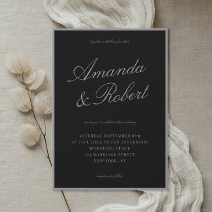 Elegant Matte Black Calligraphy Old Money Wedding Invitation