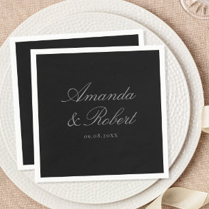Elegant Matte Black Classic Calligraphy Wedding Napkin