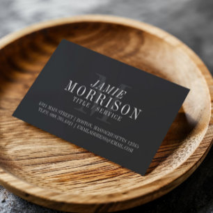 Elegant Matte Black Grey Monogram Professional Business Card
