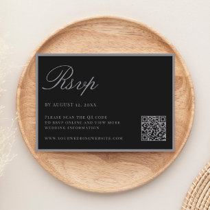 Elegant Matte Black Old Money QR Code Wedding RSVP Card