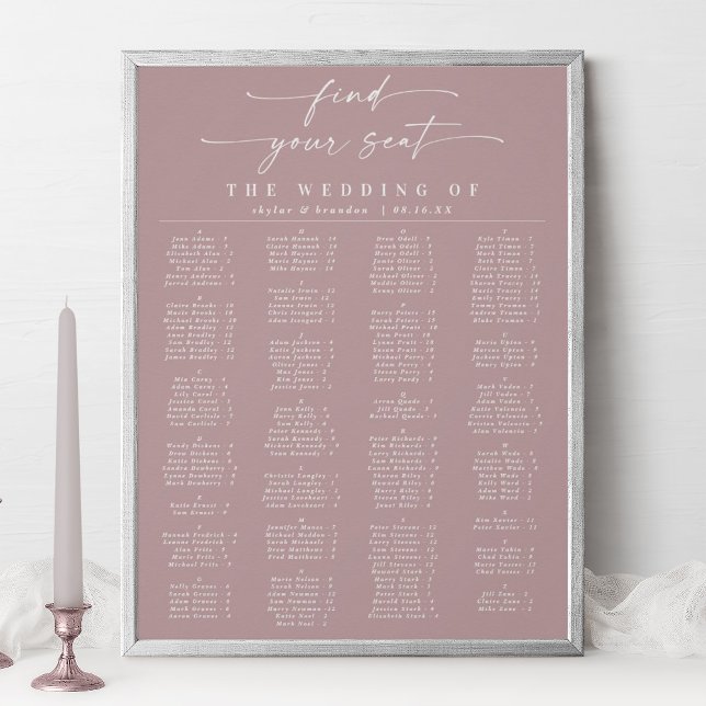 Elegant Mauve Alphabetical Wedding Seating Chart (Creator Uploaded)