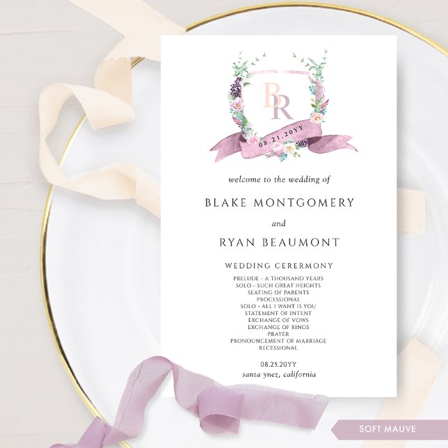 Elegant Mauve and Purple Monogram Wedding Program (Creator Uploaded)