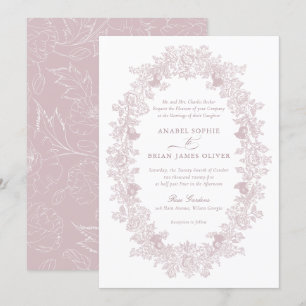 Elegant Mauve Blush Vintage Floral Wreath Wedding Invitation