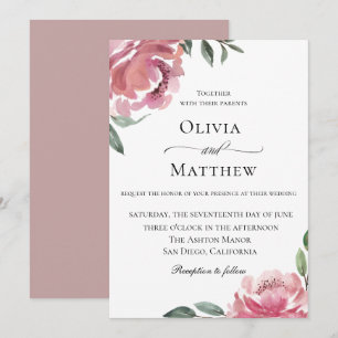 Elegant Mauve Botanical Wedding Invitation