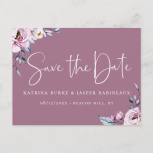 Elegant Mauve Floral Save the Date Announcement Postcard