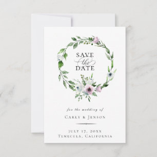 Elegant Mauve Floral Wreath Save The Date Announcement